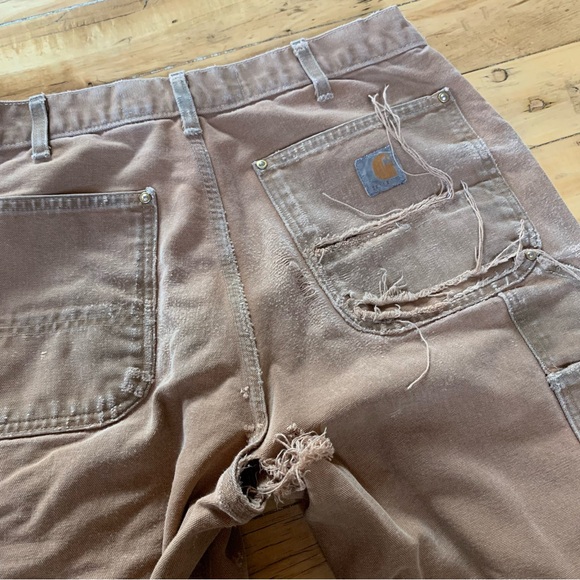 Carhartt B01-M Double Knee Tan Thrashed 33x34 Loose Fit Vintage - Picture 10 of 13